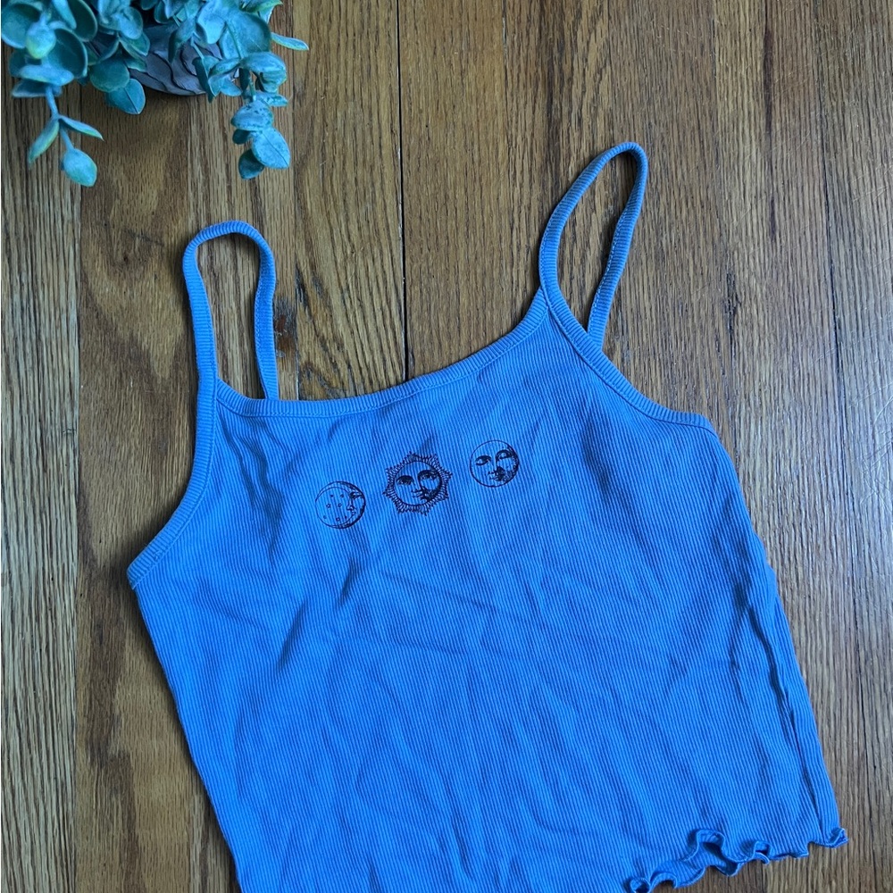 Blue Sun and Moon Ribbed Tank Top
